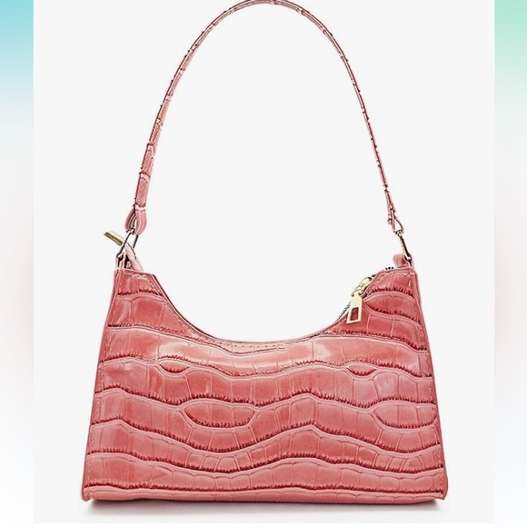 Croco look Y2K fashion style bag in pink - Picture 1 of 4